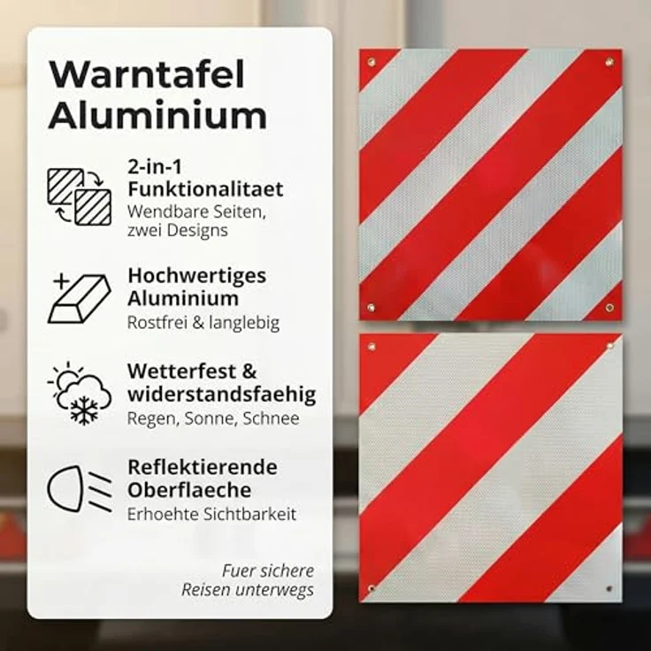 Mucola 2in1 Warntafel Spanien und Italien, Aluminium 500mm, rot-weiß, reflektierend, wetterfest, inkl. 4 Spannseile – Bild 2