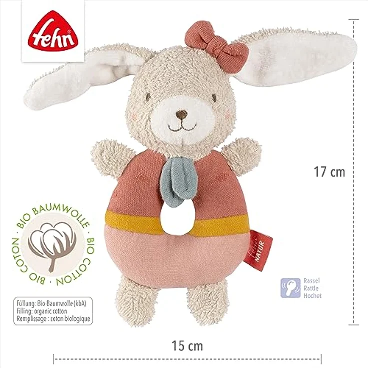 Fehn Ring-Greifling Hase fehnNATUR – Motorik-Spielzeug mit Bio-Baumwolle aus kontrolliert biologischem Anbau – fördert spielerisch das frühkindliche Lernen – treuer Begleiter für Babys und Kleinkinder – Bild 5