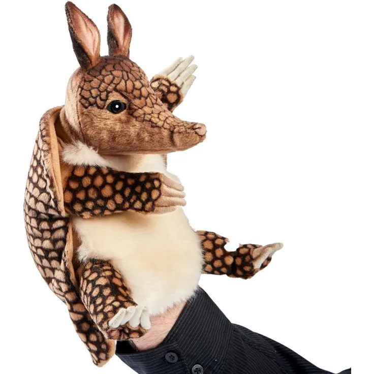 Hansa Creation Handpuppe Gürteltier, einzigartiges Kuscheltier mit detaillierter Panzerstruktur und weichem Material