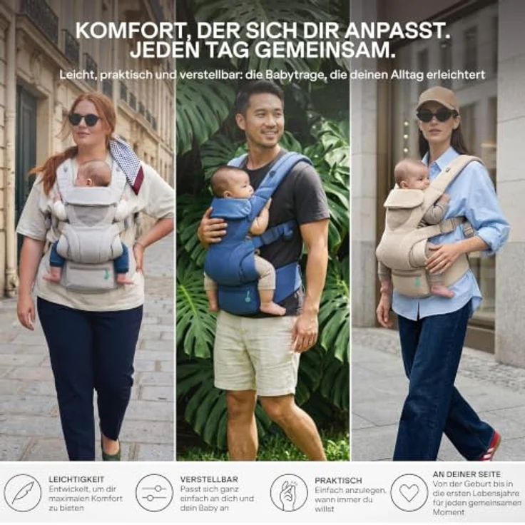 Koala Cuddle Carry Babytrage, ergonomisch, mitwachsend für Neugeborene bis 20,4 kg, verstellbare Kopfstütze, Bauch-, Front- und Rückentrageweise – Bild 5