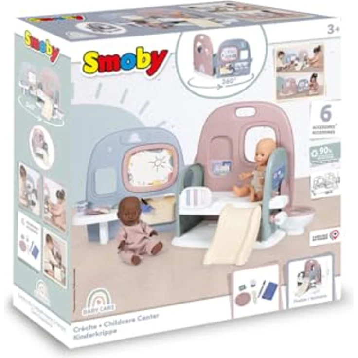 Smoby Baby Care Puppen-Kita, klappbares Puppen-Spielcenter mit 360° rundum Spielfläche, 6 Zubehörteilen, nachhaltig aus 90% Recyclingmaterial in Frankreich, ab 3 Jahre – Bild 5