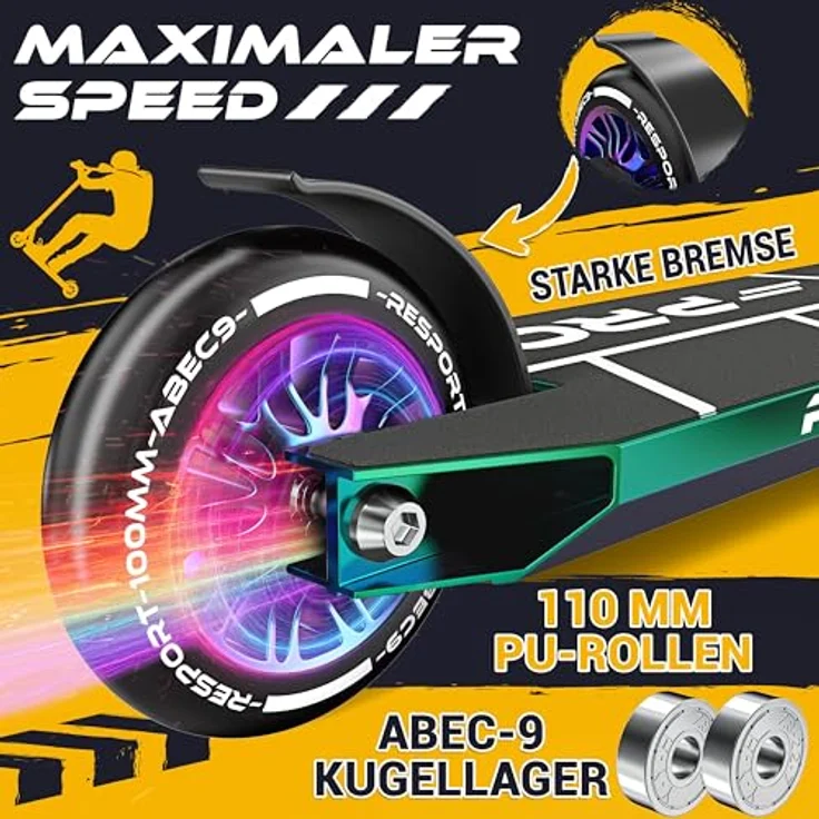 RE:SPORT REVO PRO Stunt Scooter für Kinder & Erwachsene, inkl. Ständer, 110mm PU Räder, ABEC 9 Kugellager, Y-Bar, rutschfestes Deck, leichtgewicht 3,6 kg – Bild 5