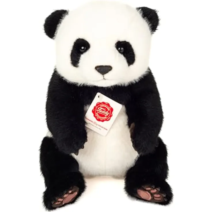 Hermann Teddy Panda sitzend 28 cm, Kuscheltier, Plüschtier in Premium-Qualität, schwarz/weiß