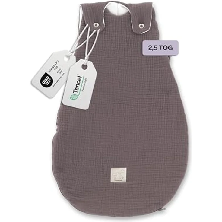 Träumeland Babyschlafsack aus Musselin schokopflaume, mitwachsend, atmungsaktiv, leicht & hautfreundlich, 2.5 TOG Öko-Tex 100 zertifiziert – Bild 2