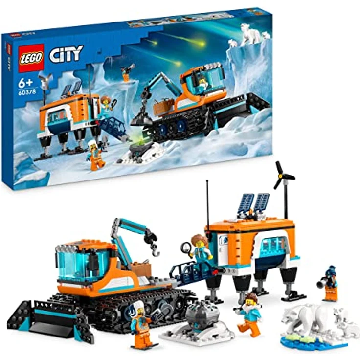 LEGO 60378 City Arktis-Schneepflug mit mobilem Labor, Schneefahrzeug-Spielzeug zum Bauen, enth lt einen Spielzeugkran, einen Meteoriten, 4 Minifiguren und 3 Eisb renfiguren, Kinder ab 6 Jahren Tests, Infos Preisvergleich