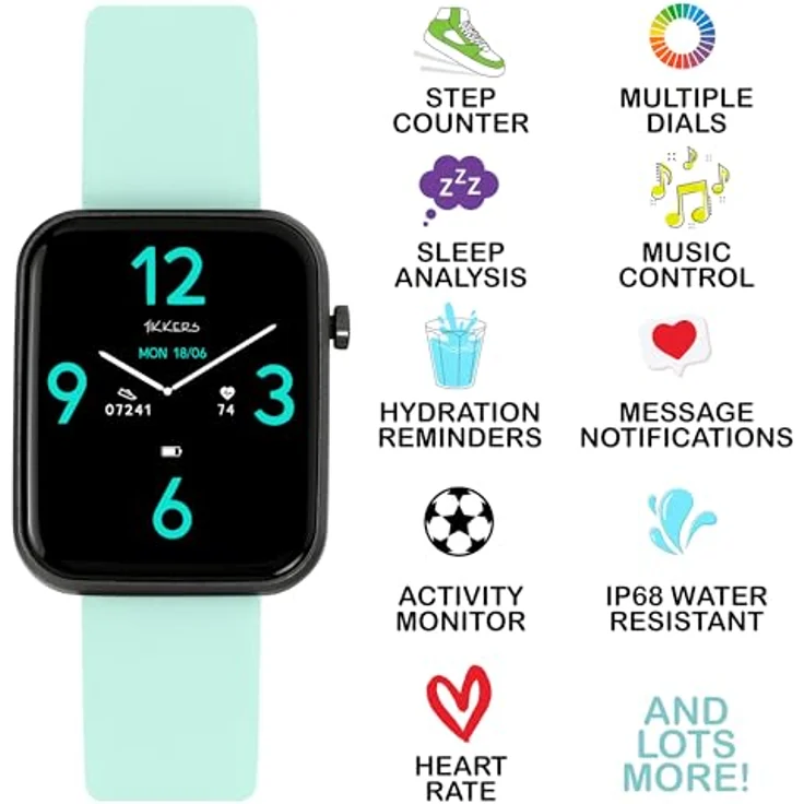 Tikkers Kids Series 13 Smartwatch Uhr mit Fitness-Tracker, Wecker, Kamera, GPS-Verbindung, Pulsmesser, Schrittzähler, Touchscreen, Blaues Silikonarmband – Bild 3