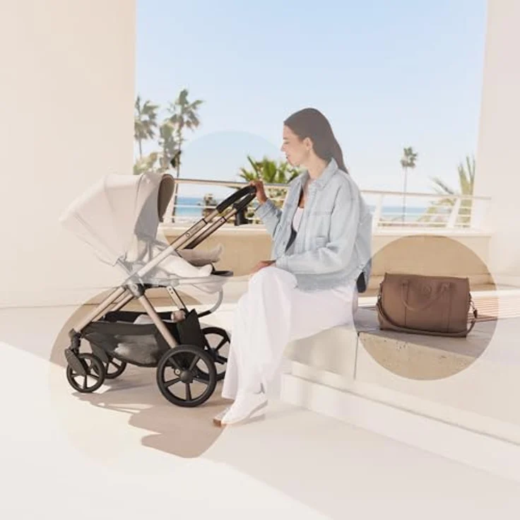 Lionelo Kinderwagen Carmine 3in1, mit Autositz i-Size, Babywanne & Buggy, GravelTech Räder, Federung, UPF50+, Beige – Bild 11