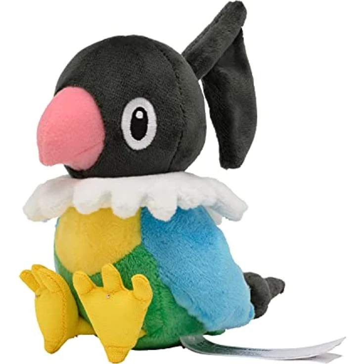 Tinisu Pokemon Plaudagei Kuscheltier - 14 cm Plüschtier Chatot, sitzt aufrecht und charmant, Normal- und Flying-Typ, 5 ¼ inches tall, 5 ½ inches long, Pokemon Center Original, Made in China, Hand Wash Only, 4+ Years, 51 g, gelb – Bild 1