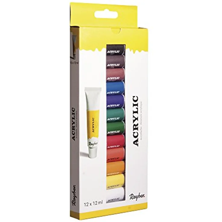 Rayher Künstler-Acrylfarben-Set 38925000, 12 Farben à 12 ml, wasserverdünnbar, lichtbeständig, ideal für Keilrahmen, Papier, Holz und mehr – Bild 2