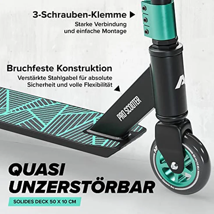Apollo Stuntscooter Genius Pro, Kickscooter für Kinder und Erwachsene, 100mm PU-Wheels, Alu Core, ABEC9 Kugellager, trendige Farben (blau) - Preisvergleich – Bild 4