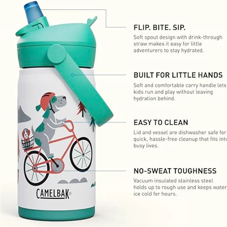 CAMELBAK Kinder-Wasserflasche 340 ml, isolierte Edelstahlflasche mit Flip-Strohhalm, auslaufsicher und spülmaschinenfest für Schule & Ausflüge – Bild 3