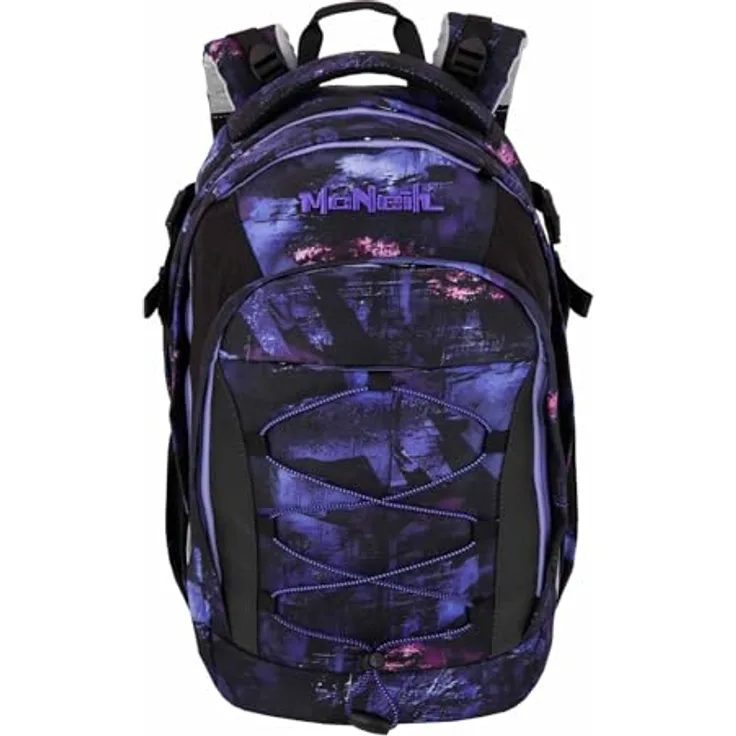 McNeill Schulrucksack Luca Midnight, mitwachsendes Rückensystem, 2 Hauptfächer, Reflexionselemente, Ergonomie