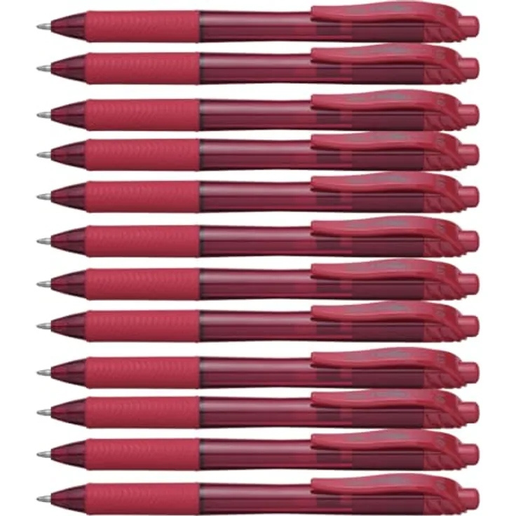 Pentel EnerGel BL 110, Gel-Tintenroller mit Druckmechanik, 0,50 mm Strichstärke, schnell trocknende Tinte, rot, 12 Stück