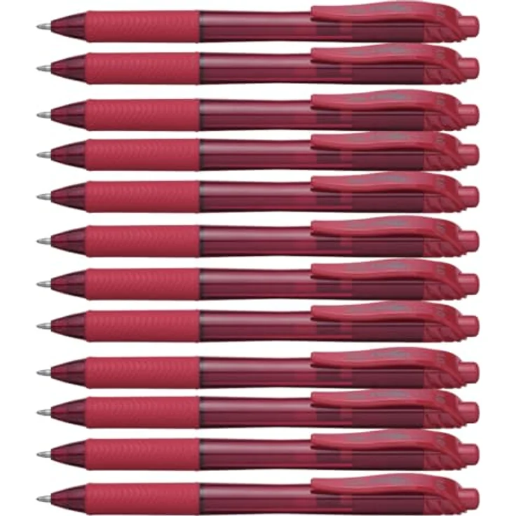 Pentel EnerGel BL 110, Gel-Tintenroller mit Druckmechanik, 0,50 mm Strichstärke, schnell trocknende Tinte, rot, 12 Stück – Bild 1
