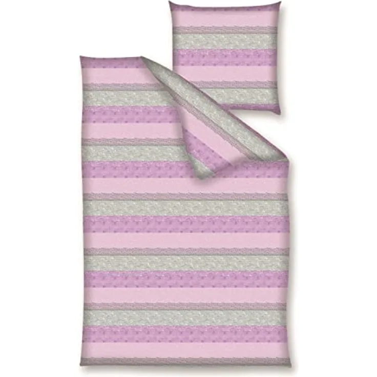 Traumschloss Renforcé Bettwäsche »Stripes«, Streifen pink grau, 135x200 & 80x80, 100% Baumwolle, atmungsaktiv & weich