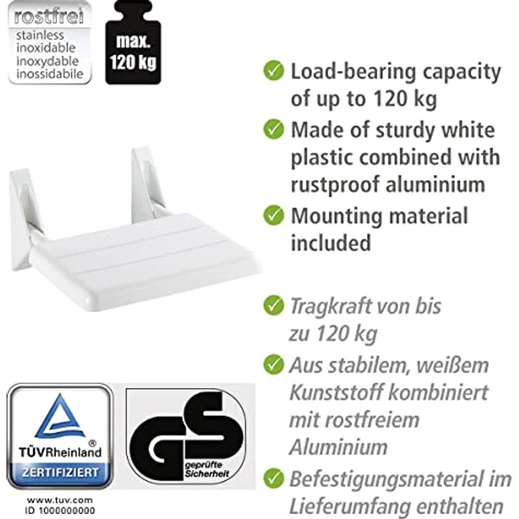 WENKO Badewannensitz Secura, belastbar bis 120 kg, weiß – Bild 3