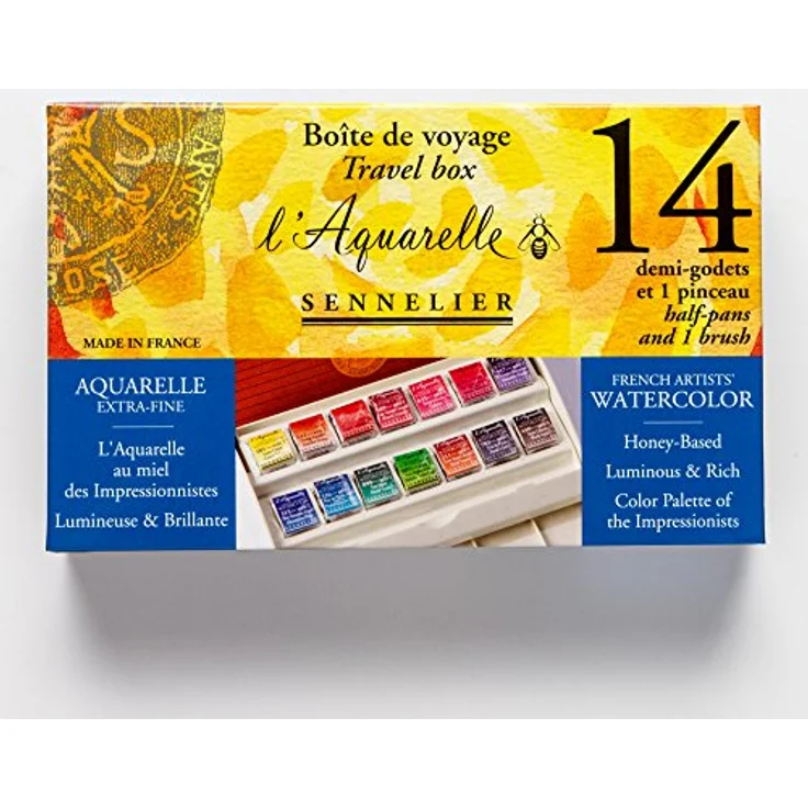 Sennelier Aquarell Reiseset, 14 halbe Näpfchen im Kunststoffkasten mit extra feinen Wasserfarben – Bild 3