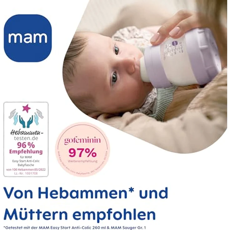 MAM Babyflasche Easy Start Baby Weithalsflasche mit SkinSoft Trinksauger, Antikolik, Mint/Creme/Rosa, 160/260ml, auslaufsicher, Weithalsformat – Bild 8