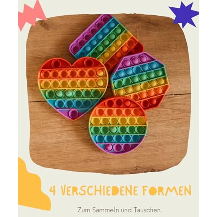 Pop on It für Kinder I Pop Bubble 4er Geschenkset I Wasserfestes Fidget Toy Set I Poppets aus hochwertigem Silikon I Regenbogen Antistress Spielzeug – Bild 6