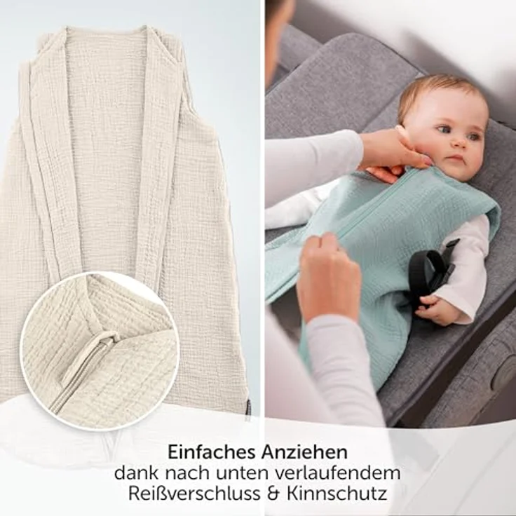 LaLoona Sommerschlafsack Mull, ärmellos, leichter Baby Schlafsack aus 100% Baumwolle, 0.5 TOG, ÖkoTex Standard 100, Beige, 110 cm – Bild 3