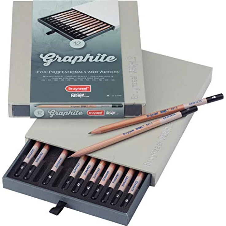 Bruynzeel Design Professional Graphitbleistifte, 12er-Set im Malkasten mit Härtegrad 2H bis 9B, ideal zum Zeichnen & Skizzieren – Bild 1
