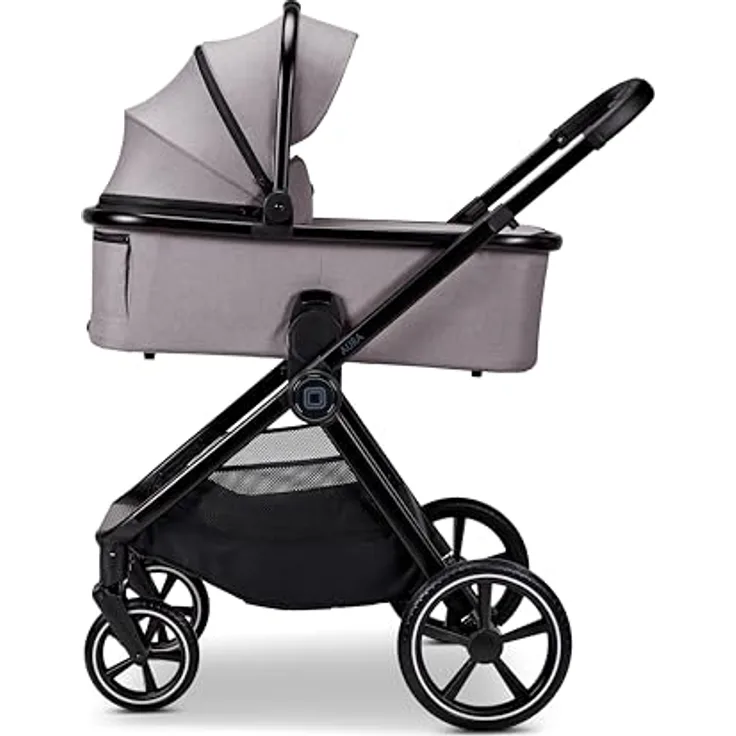 MOON Kombikinderwagen Aura stone/melange, 2 in 1 Kinderwagen mit höhenverstellbarer Babywanne, 180° Schlafposition, inkl. Wickeltasche und Regenverdeck