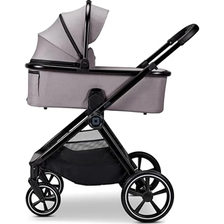MOON Kombikinderwagen Aura stone/melange, 2 in 1 Kinderwagen mit höhenverstellbarer Babywanne, 180° Schlafposition, inkl. Wickeltasche und Regenverdeck – Bild 1
