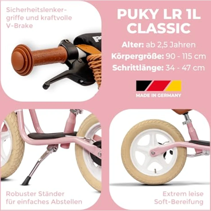 Puky LR 1L Classic Laufrad, ohne Bremsen, mit Luftbereifung, Retrodesign in Beige – Bild 3