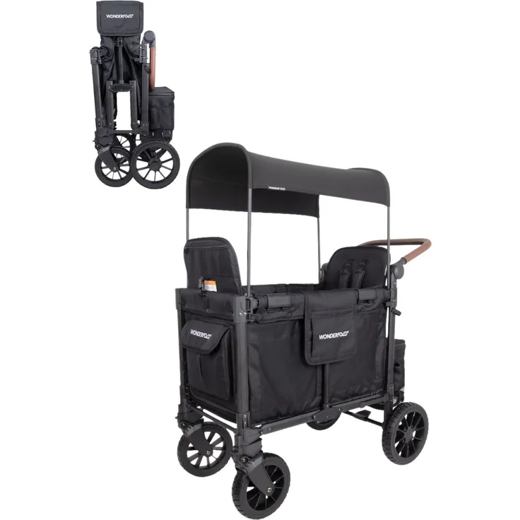 Wonderfold W2 Luxe Pro Geschwisterwagen für 2 Kinder, leicht faltbar, Jet Black