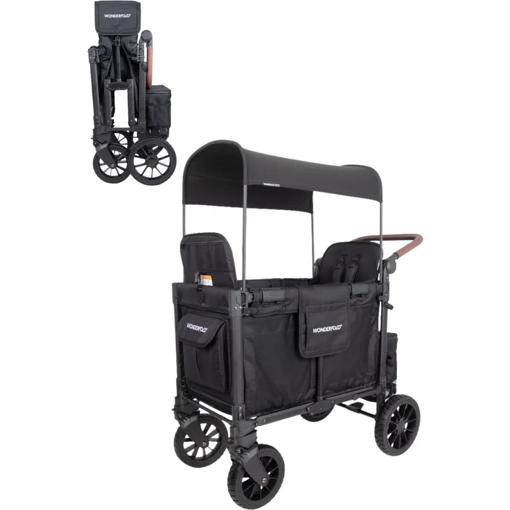 Wonderfold W2 Luxe Pro Geschwisterwagen für 2 Kinder, leicht faltbar, Jet Black