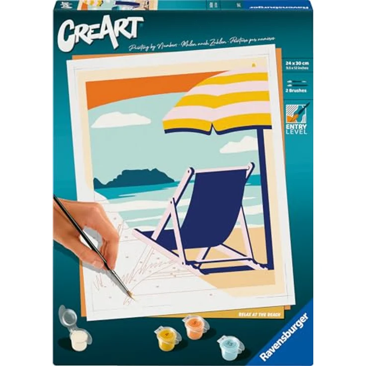 Ravensburger CreArt 23897 - Relax at the Beach - Malen nach Zahlen für Erwachsene und Kinder - Ab 12 Jahren, Acrylfarben in nummerierten Näpfchen, 30x24 cm Maltafel, inkl. Glanzlack und Pinsel – Bild 1