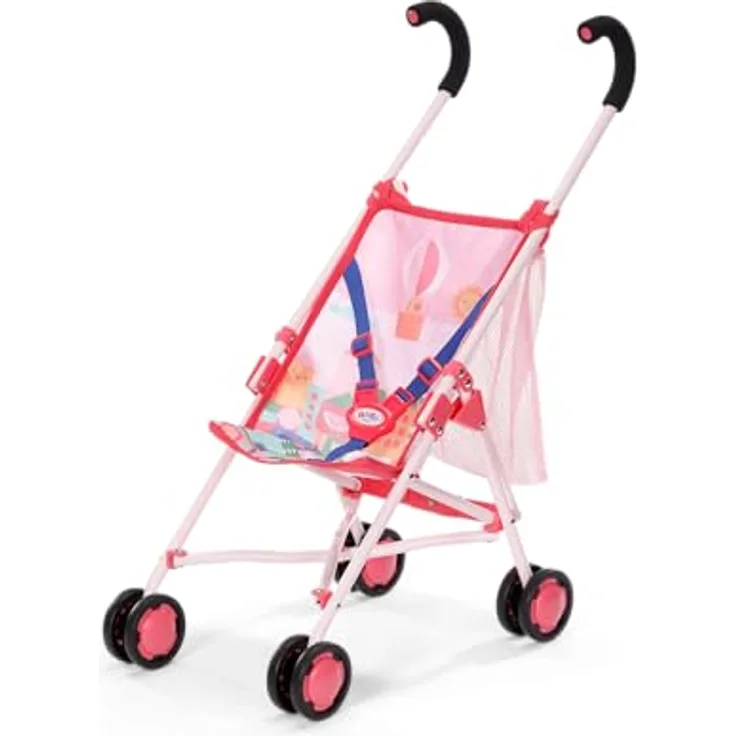 BABY Born Puppenwagen mit Tasche, Pink, faltbar, mit 3-Punkt-Gurt für Puppen bis 43 cm