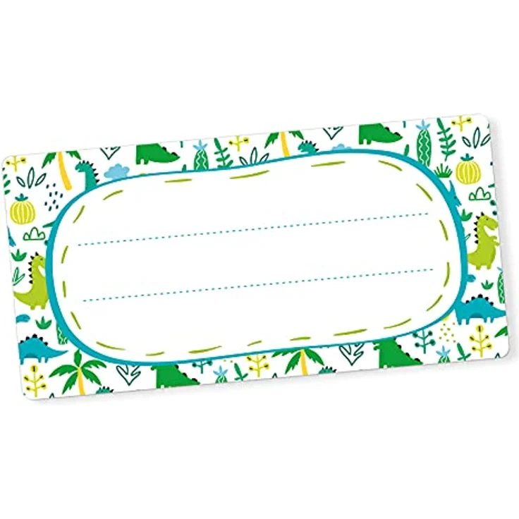 itenga 40x Buchetiketten Heftetiketten 9x4,5cm, selbstklebend, beschreibbar, Haftpapier, Dinos – Bild 1