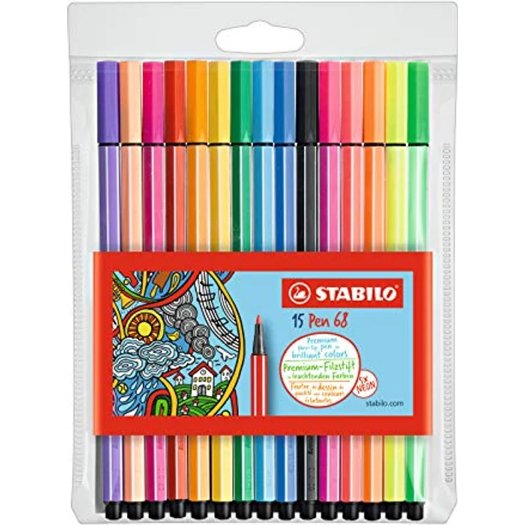 Premium-Filzstift - STABILO Pen 68 - 15er Pack - mit 15 verschiedenen Farben inklusive 5 Neonfarben – Bild 1