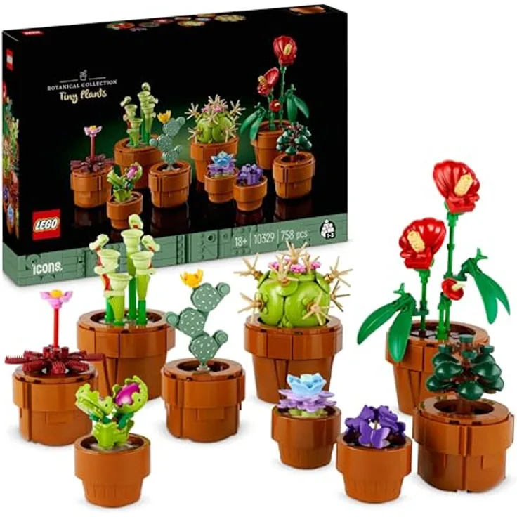 LEGO Icons Mini Pflanzen, 9 künstliche Blumen zum Bauen, Botanical Collection Sammel-Set für Erwachsene, Geschenk für Sie & Ihn zum Valentinstag, Wohndeko mit baubarem Terrakotta-Topf 10329