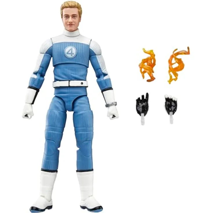 Marvel Legends Series Johnny Storm Action-Figur, 15 cm große Sammelfigur im blauen Anzug mit 4 Accessoires und Flammen-Effekt