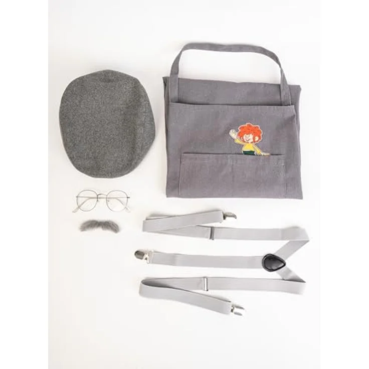 Maskworld Pumuckl – Meister Eder Kostüm, Grau mit Schreinerschürze, Schiebermütze und Brille, One Size – Bild 2