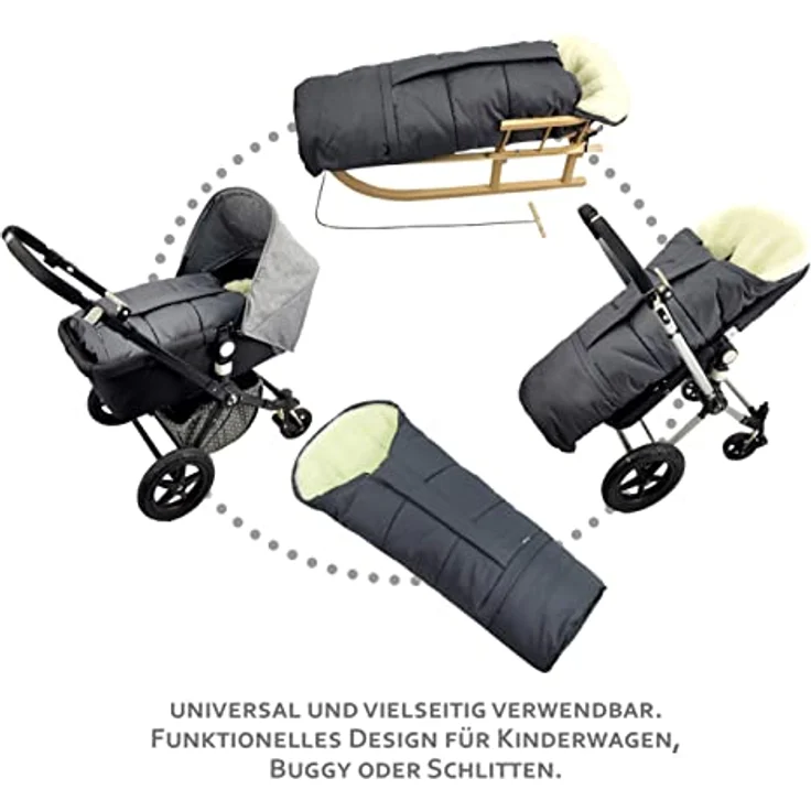 BAMBINIWELT Winterfußsack Fußsack für Kinderwagen, Buggy oder Schlitten, in Mumienform, aus Wolle, Größe anpassbar, MUMIE MELIERT (braun MELIERT) – Bild 3