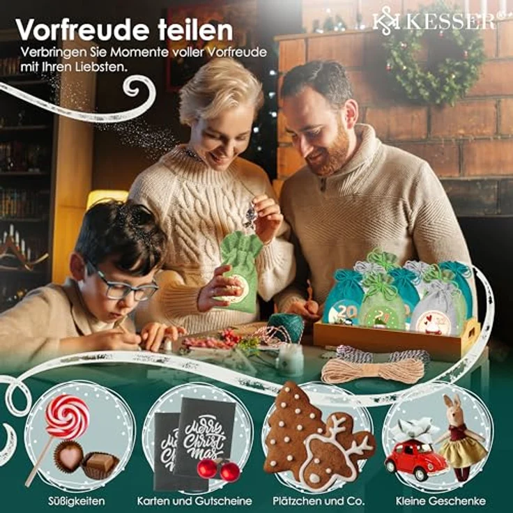 KESSER® Adventskalender zum Befüllen 24 Jutebeutel 20 x 12 cm Gedruckte Stoffbeutel Kinder Weihnachtskalender zum Selber Befüllen Inkl.. 24x Schildchen + 1 Großer Aufbewahrungsbeutel Stoff - Preisvergleich – Bild 5