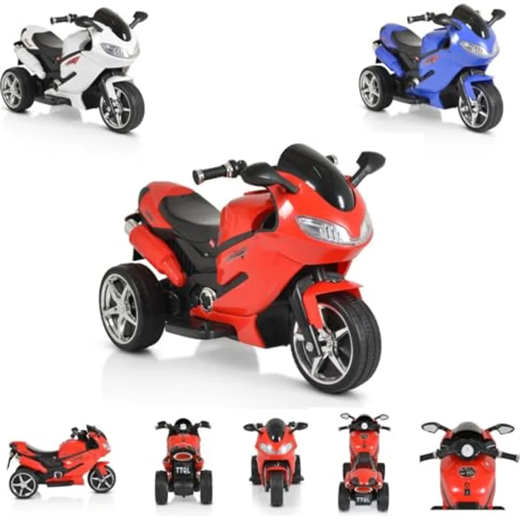 Moni Elektro-Kindermotorrad Comet HZBB-1188, Belastbarkeit 30 kg, drei Räder Musik, MP3, Rückwärtsgang in Schwarz