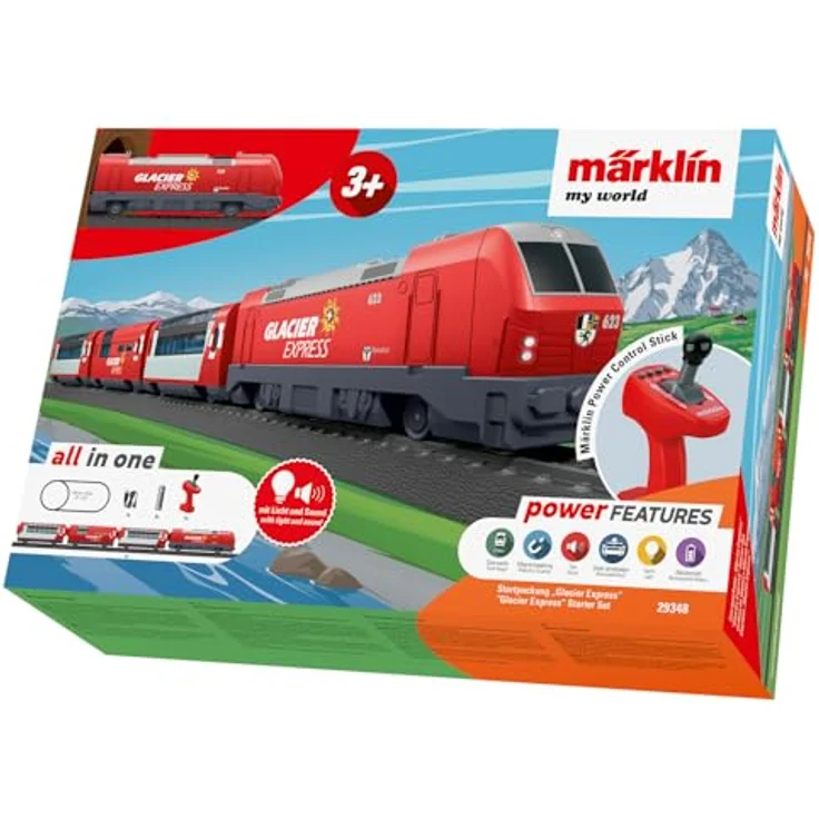 Märklin my world - Startpackung Glacier Express - 29348, Spur H0, 33-tlg. Set mit Elektrolokomotive, 2 Panoramawagen, Speisewagen und robusten Kunststoffgleisen – Bild 1