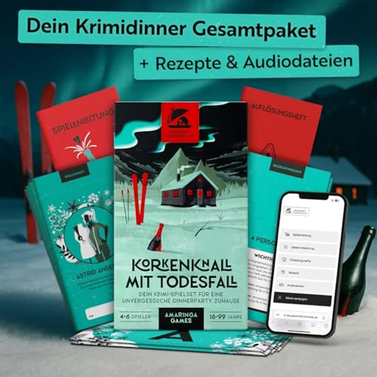 Gourmet Criminelle® Krimidinner für zuhause, Mordfall Korkenknall für 4-6 Spieler, spannendes Crime Dinner Spiel ab 16 Jahren, inklusive Rezepten und Audiohinweisen – Bild 5