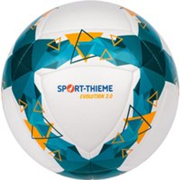 Sport-Thieme Fußball Evolution 2.0, Unisex Spielball in Weiß-Türkis-Gelb-Blau, wetterfest, optimale Flugbahn, offizielle Wettspielgröße