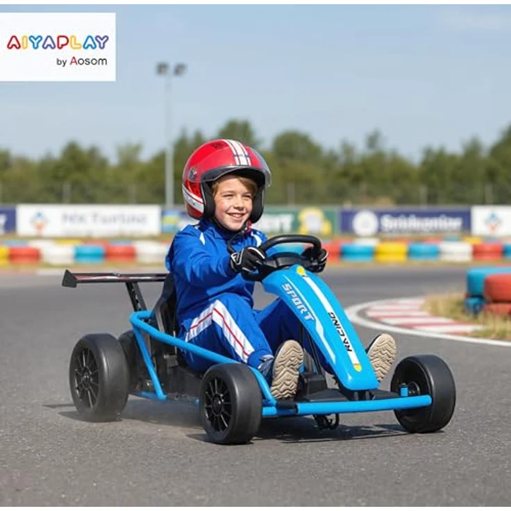 AIYAPLAY Kinder Elektro Gokart, 24V Drift-Kart mit 2 Motoren, verstellbarem Sitz, Softstart, Musik und Hupe, blau für 8-12 Jahre – Bild 2
