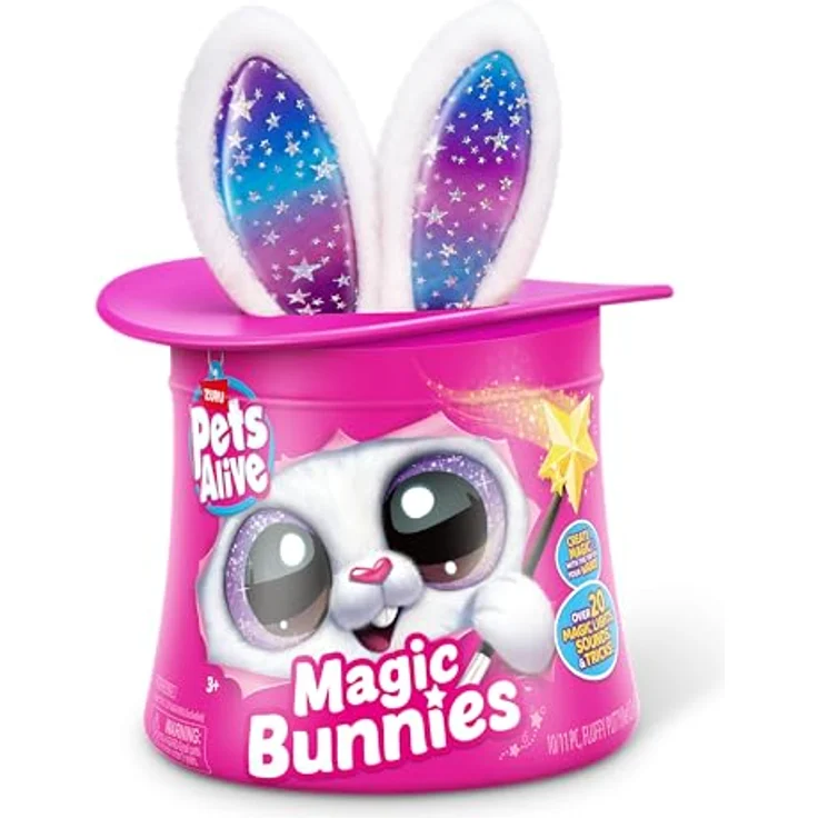 ZURU Pet's Alive Magic Bunny Surprise, interaktives Funktionsplüsch mit über 20 Zauberfunktionen, schwarz/rosa/weiß – Bild 2
