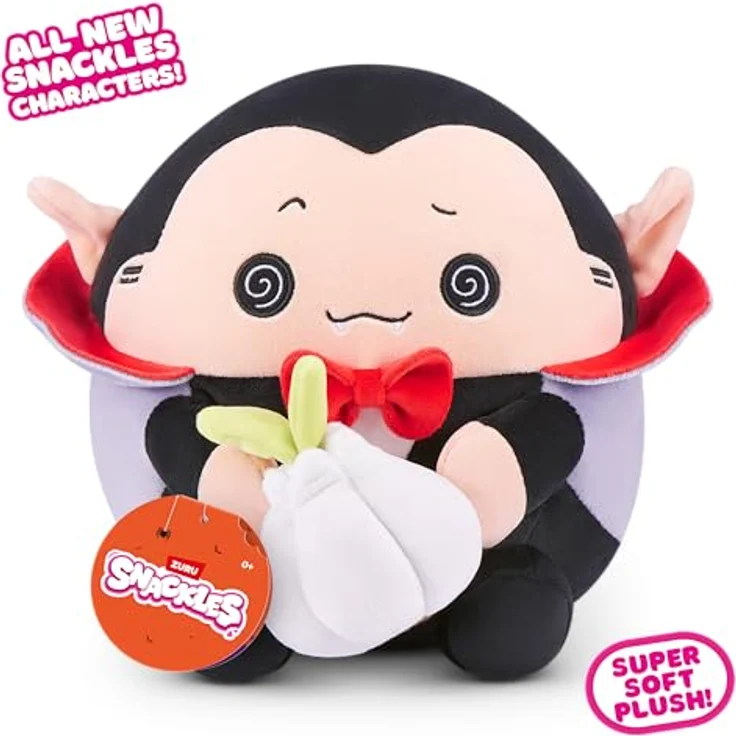 Snackles Halloween Serie 1, 20 cm Plüschspielzeug (Draco) von ZURU, Vampir mit Snack-Accessoire und Knoblauchknolle – Bild 3