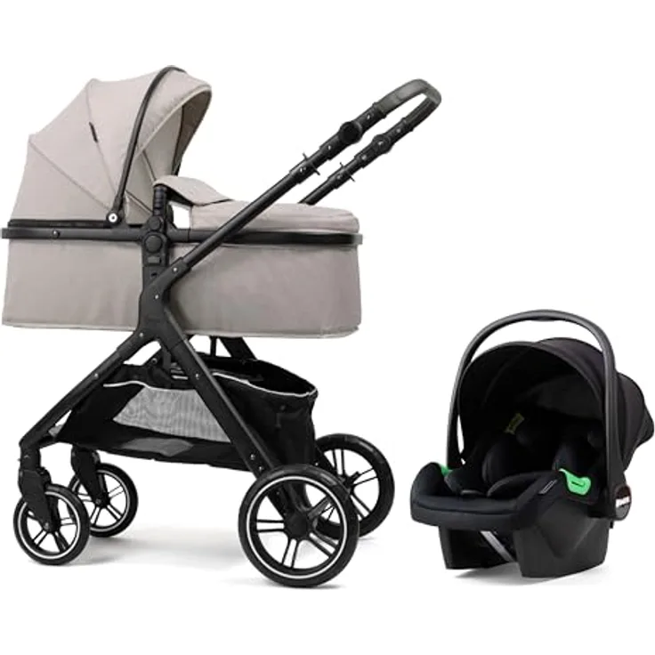 Pixini Nelio Kinderwagen Set 3in1 (taupe), individuell einstellbar mit Kunstlederbezug und großen Hinterrädern