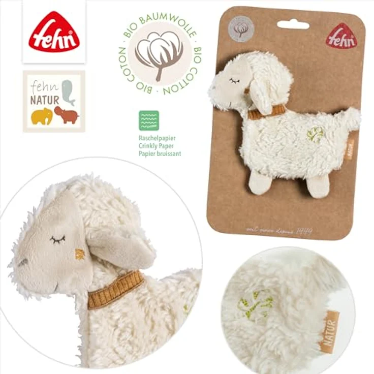 Fehn Knister-Schaf Natur mit Bio-Baumwolle (KBA) - Activity-Rascheltier für Babys und Kleinkinder ab 0+ Monaten – Bild 5