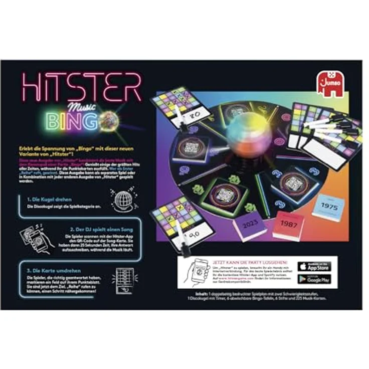 Hitster Hitster Bingo, Musik-Trivia- und Song-Bingo-Spiel mit Disco-Kugel, 225 ikonischen Songs, Einfach zu Spielen - Brettspiel – Bild 4