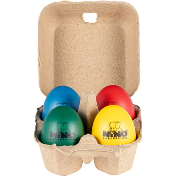 Nino NINOSET20 Egg Shaker Set, 4er Set in Grün, Blau, Gelb und Rot mit klarem Klang und praktischer Aufbewahrungsbox – Bild 1